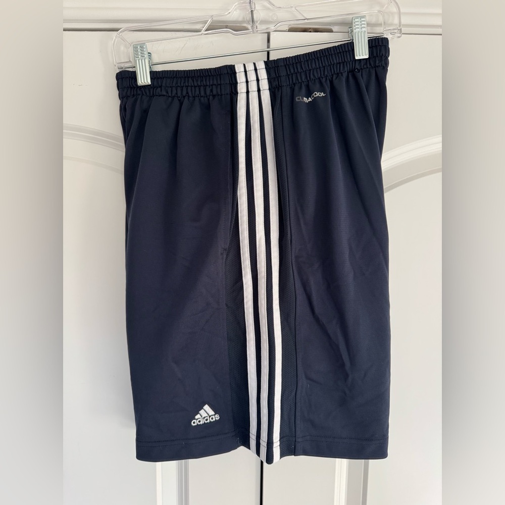 Adidas Athletic Shorts EUC Navy Blue White Stripe Polyester Clima365 Cli…